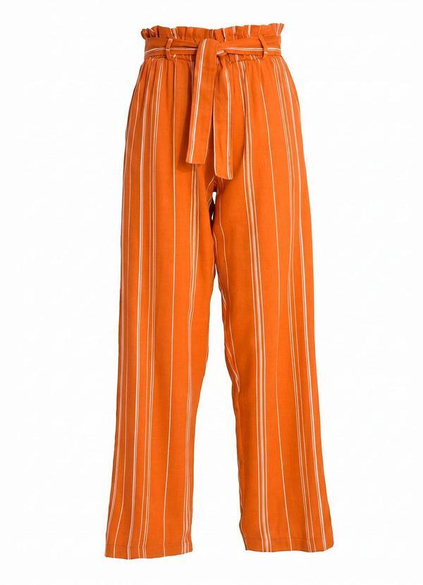 Calça Listrado Telha em Linho