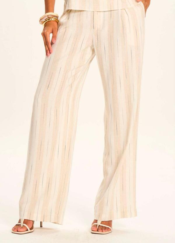 Calça Pantalona Cintura Alta em Linho Branco