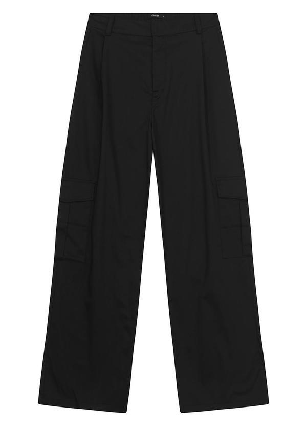 Calça Reta Cargo em Algodão Preto