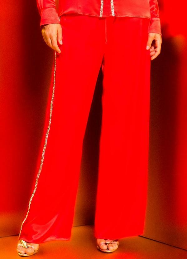 Vista 2 Calça Reta com Bordado Vermelho Carlota Costa Carlota Costa
