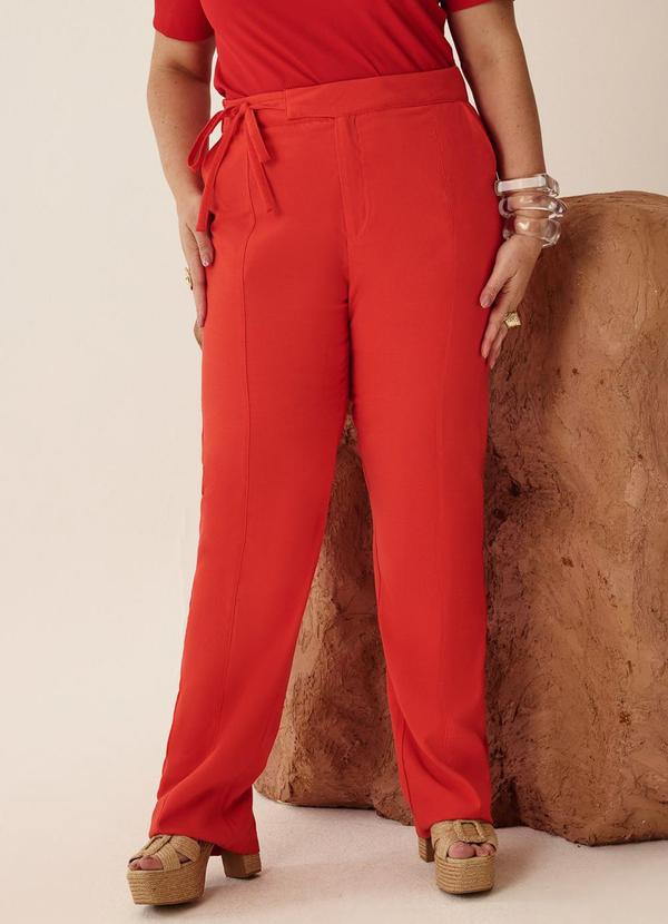 Calça Reta com Cinto Fixo Vermelho Red Pepper