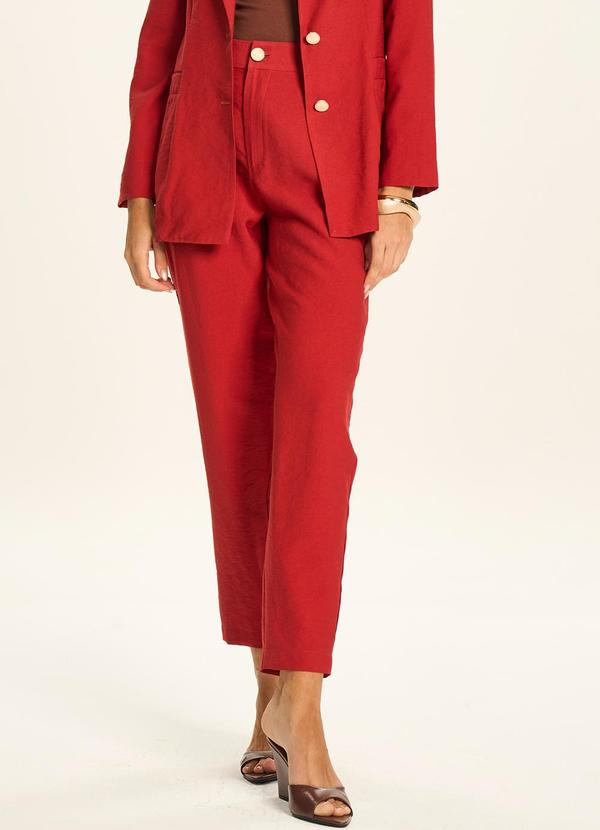Calça Reta com Cintura Alta Vermelho
