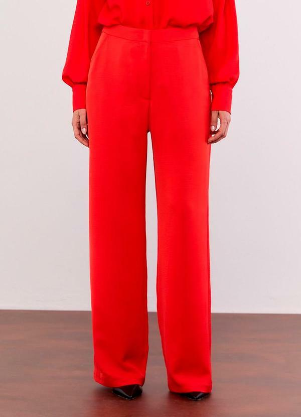 Vista 2 Calça Reta com Ziper Vermelho Carlota Costa Carlota Costa
