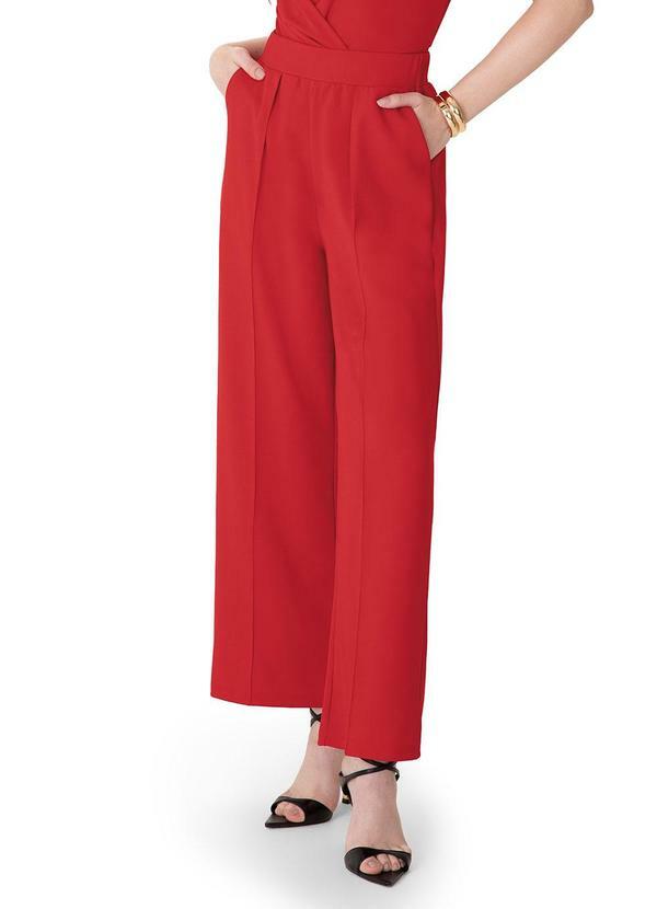 Calça Reta Creponada Vermelho