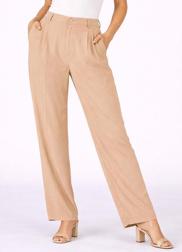 Calça Reta em Air Flow com Bolsos Aishty Bege
