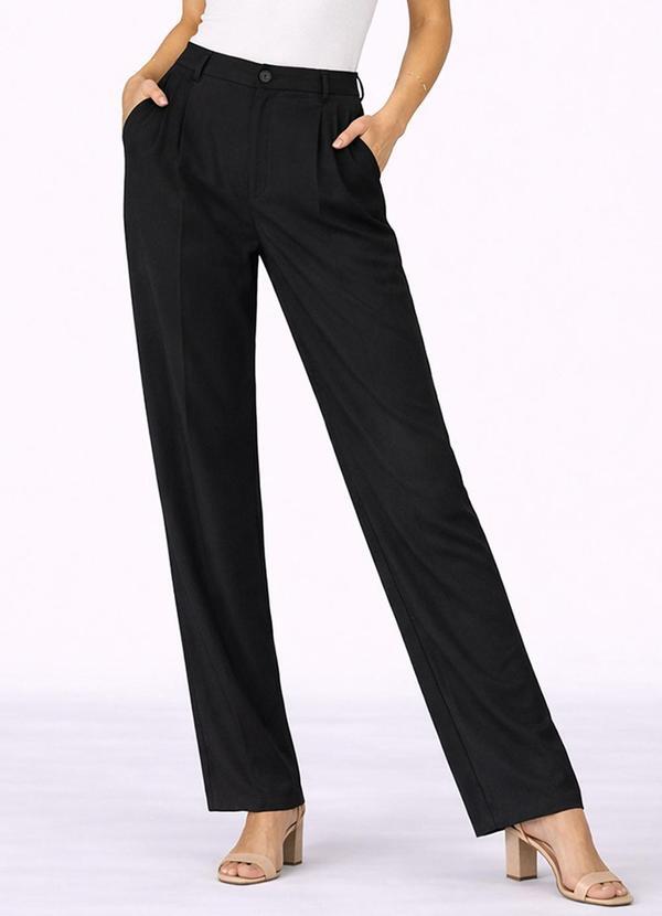Calça Reta em Air Flow com Bolsos Aishty Preto