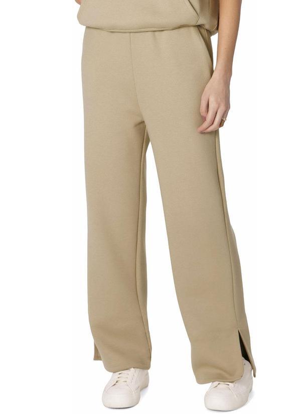Calça Reta em Moletom com Bolso Areia