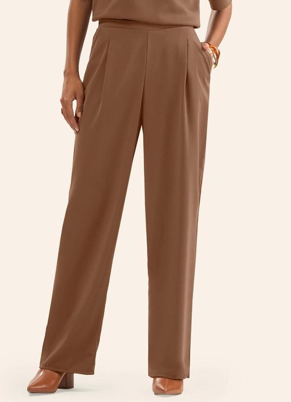 Calça Reta em Tecido Twill Marrom