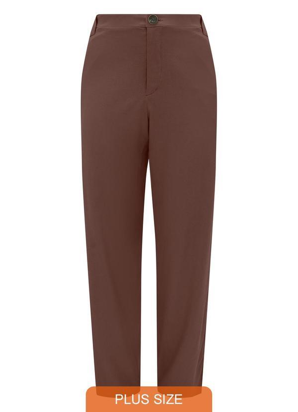 Calça Reta Plus Size com Linho Marrom