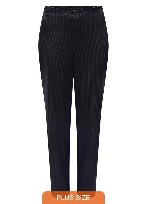 Calça Reta Plus Size em Malha Risca de Giz Preto