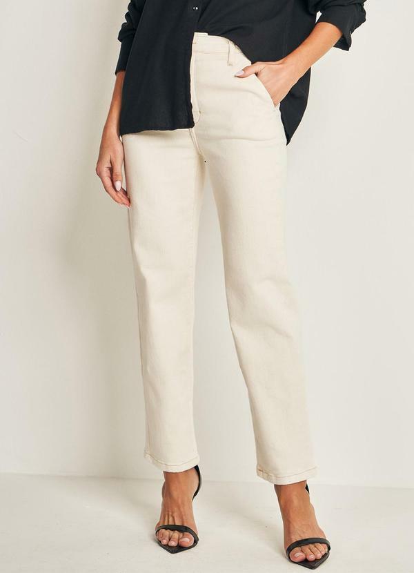 Calça Reta Slim em Sarja com Bolso Faca Branco