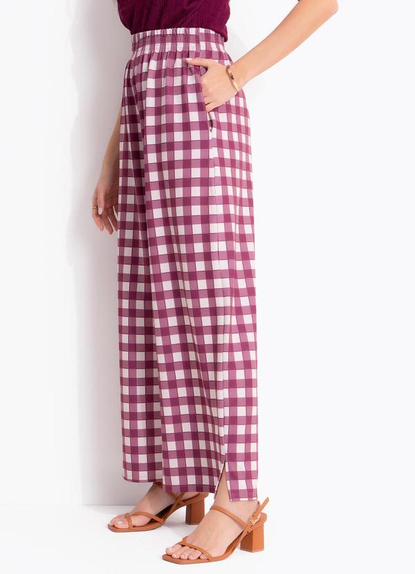 Calça Vichy Bordô em Malha Crepe