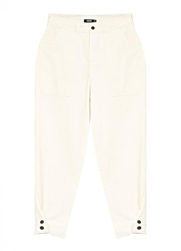 Calça Barrel Cintura Alta em Sarja Off White