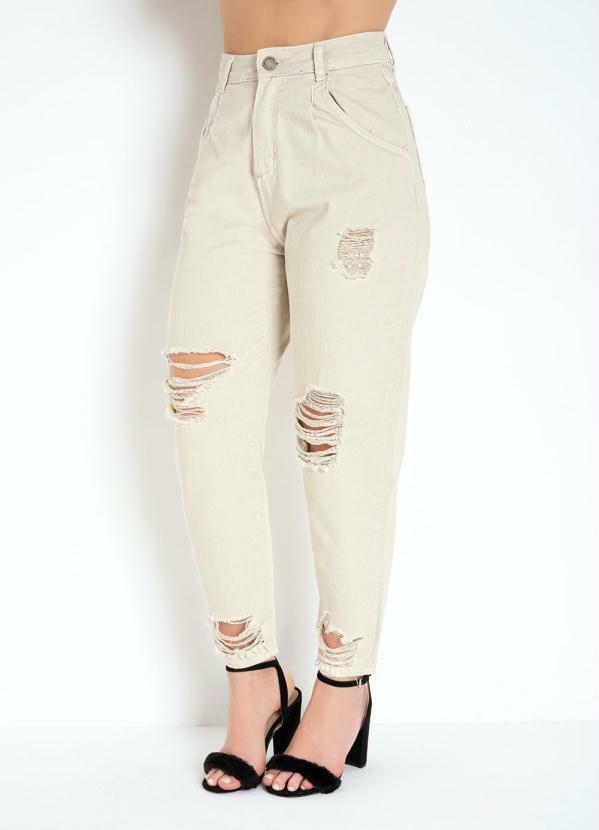 Calça Bege Slouchy com Bolsos Sawary