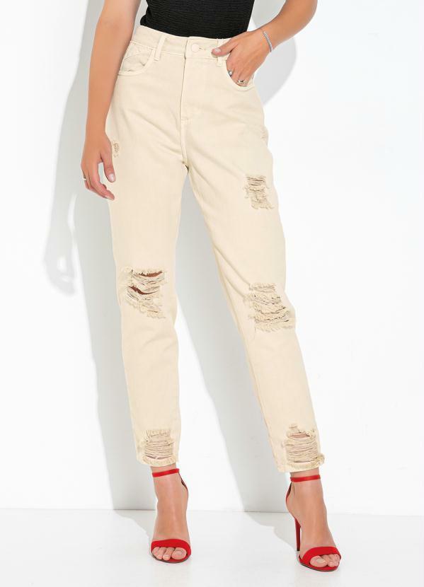 Calça Branco Areia Mom Jeans
