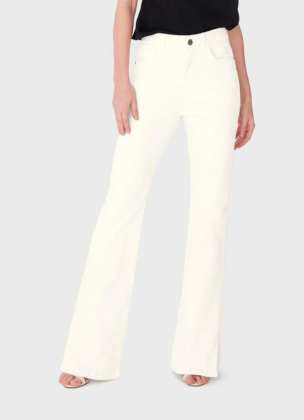 Calça Flare em Sarja Cintura Alta Off White