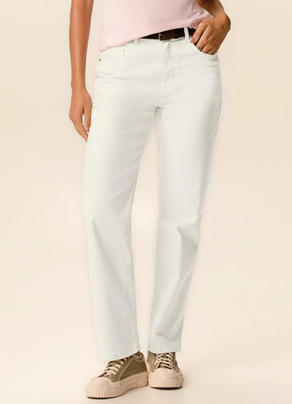 Calça Reta Cintura Alta em Sarja Off White