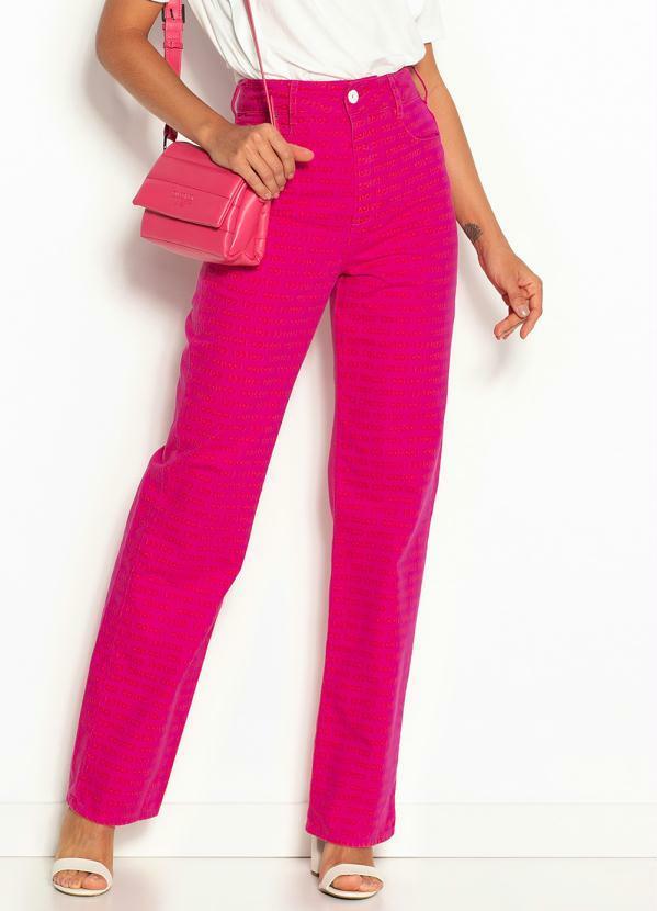 Calça Reta Sarja Juliette Estampada Rosa