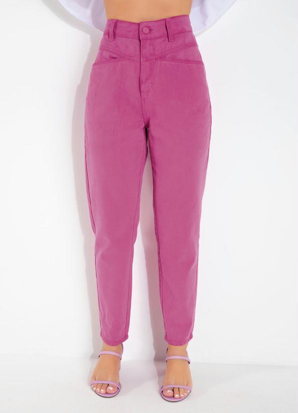 Calça Rosa Mom Jeans com Bolsos Sawary