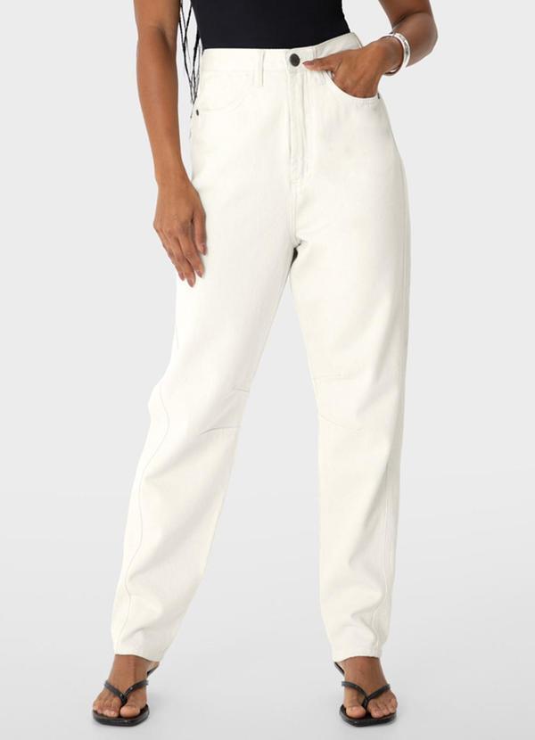 Calça Slouchy Cintura Alta em Sarja Off White