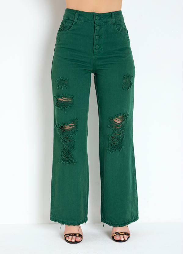 Calça Verde Wide Leg com Bolsos Sawary