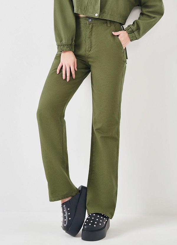 Calça Wide Leg em Sarja Verde