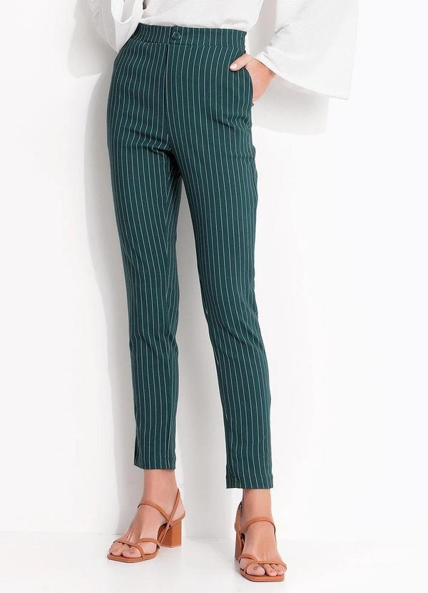 Calça Risca de Giz Verde em Bengaline