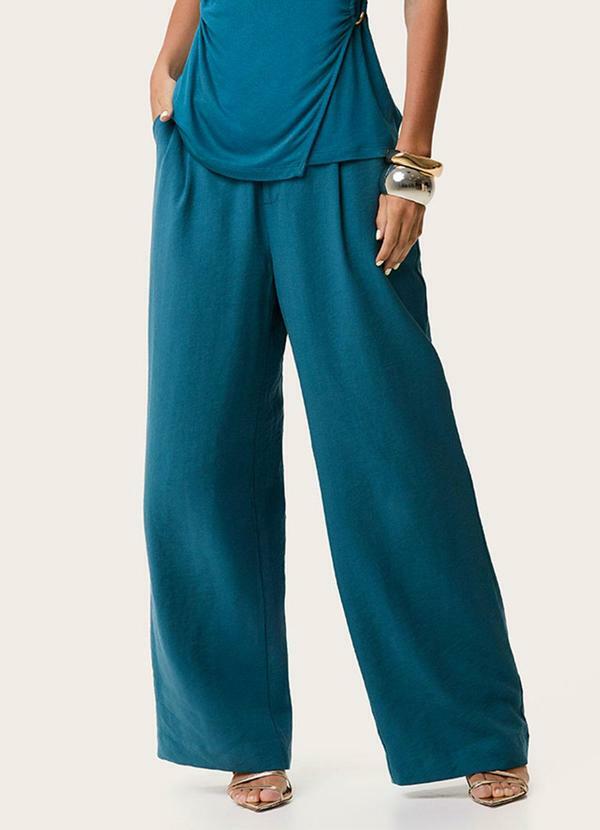 Calça Alfaiataria com Pregas Azul Turquesa