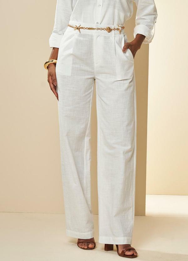 Calça Cintura Alta Wide Leg Boho Branco