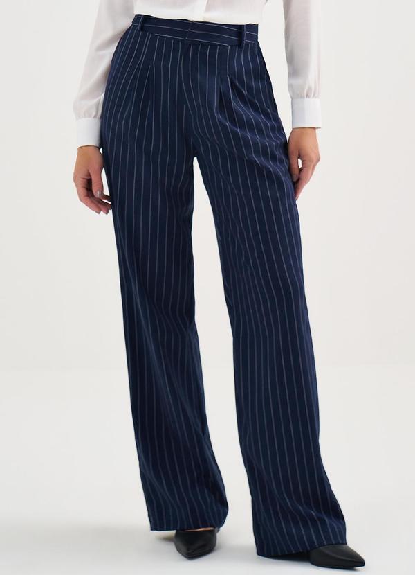 Calça Risca de Giz Marinho/Off White Alice