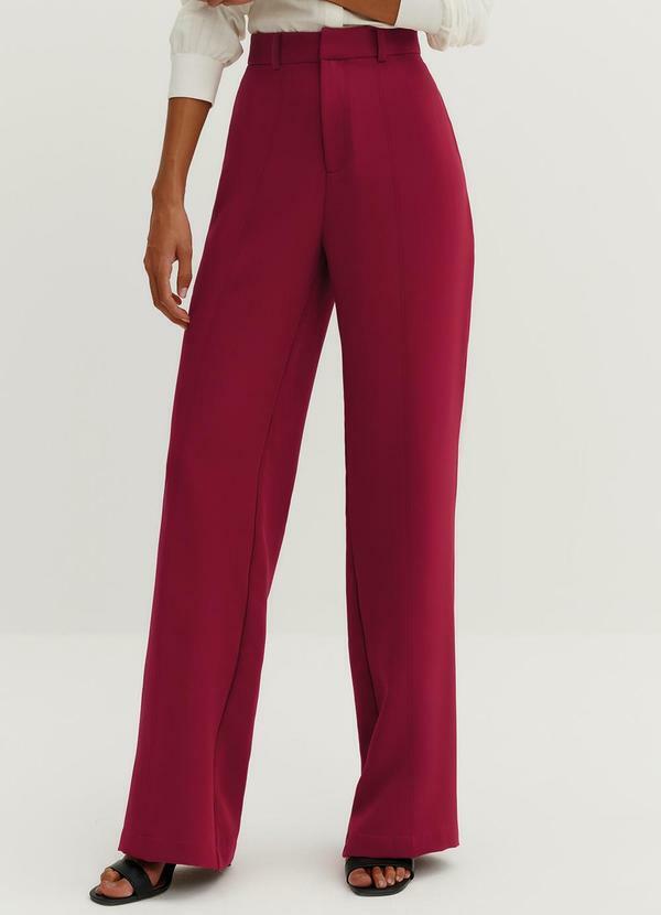 Calça Wide Leg de Alfaiataria com Nervura Cereja Greice