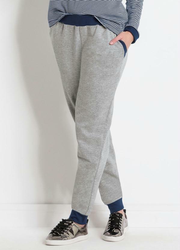 Vista 2 Calça Jogging Mescla e Marinho Bolsos Funcionais Moda Pop Moda Pop