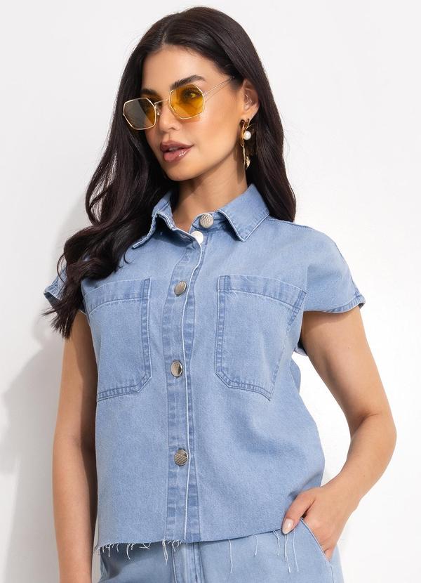 Vista 2 Blusa Azul Claro em Jeans Quintess Quintess