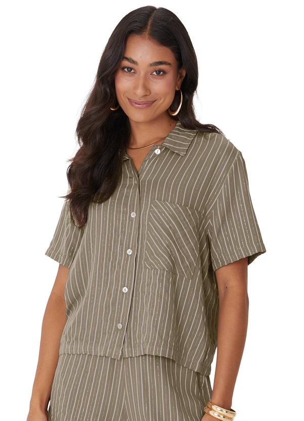 Camisa Box Listrada com Lurex Marrom