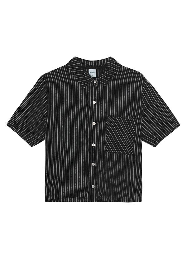 Camisa Box Listrada com Lurex Preto