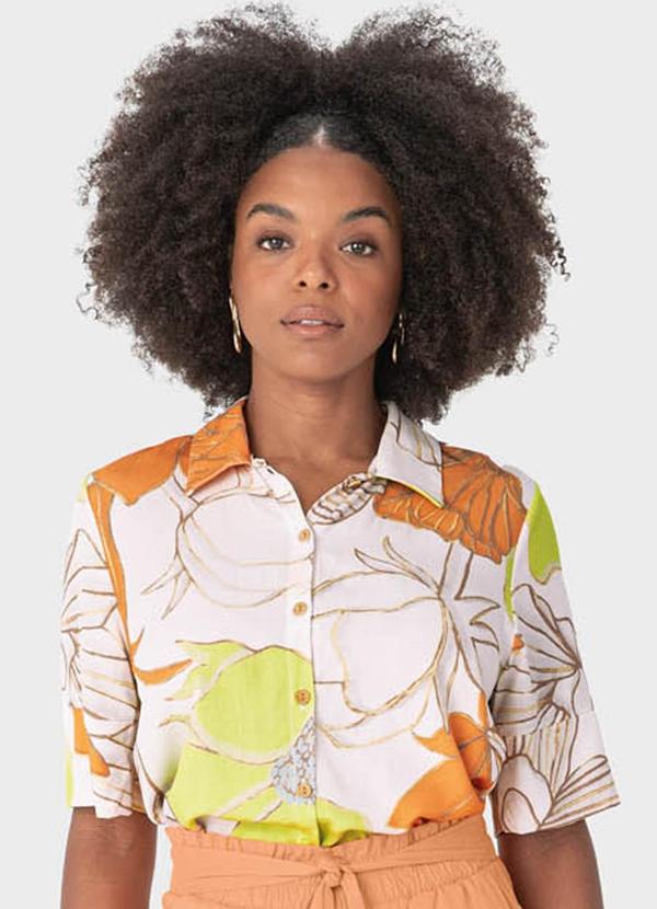 Vista 2 Camisa Branca Floral Box em Viscose Malwee Malwee