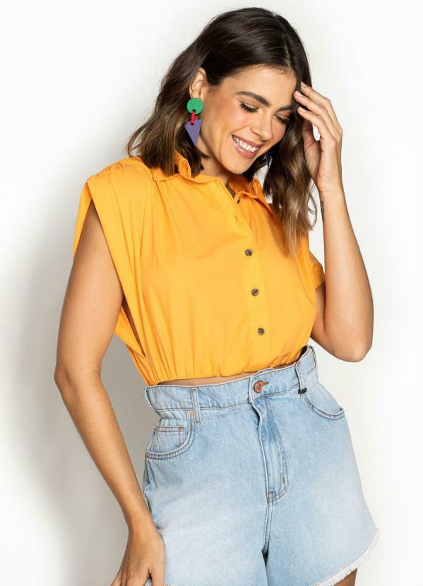 Vista 2 Camisa Cropped de Tricoline Laranja Colcci Colcci