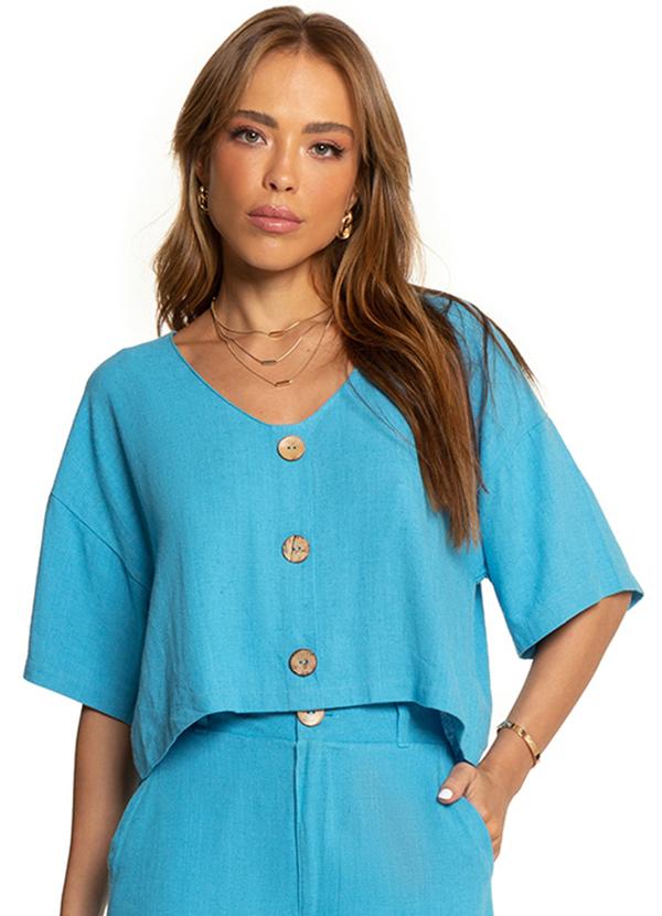 Camisa de Linho Feminina Azul