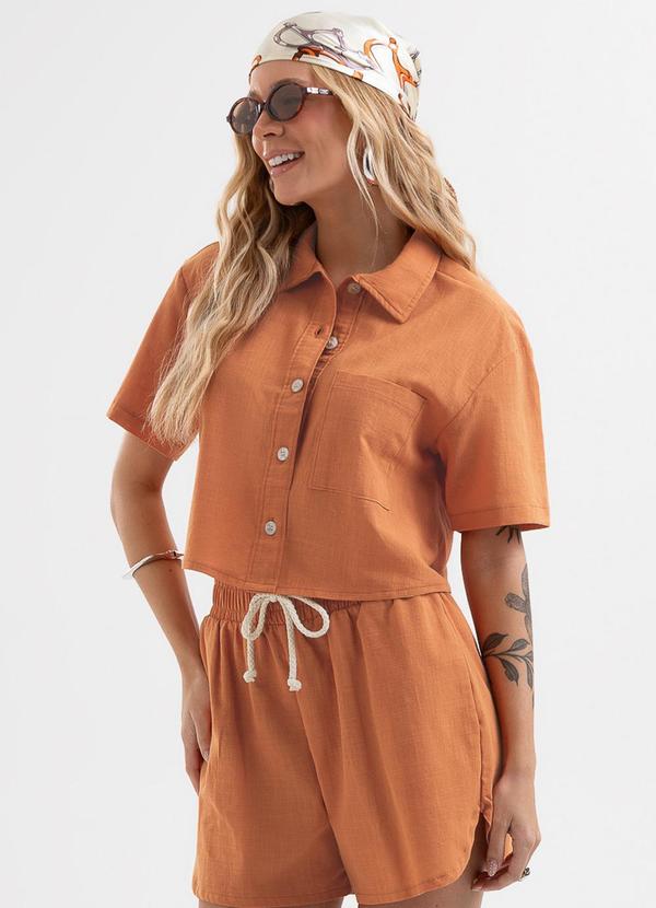 Camisa em Tecido Texturizado Laranja