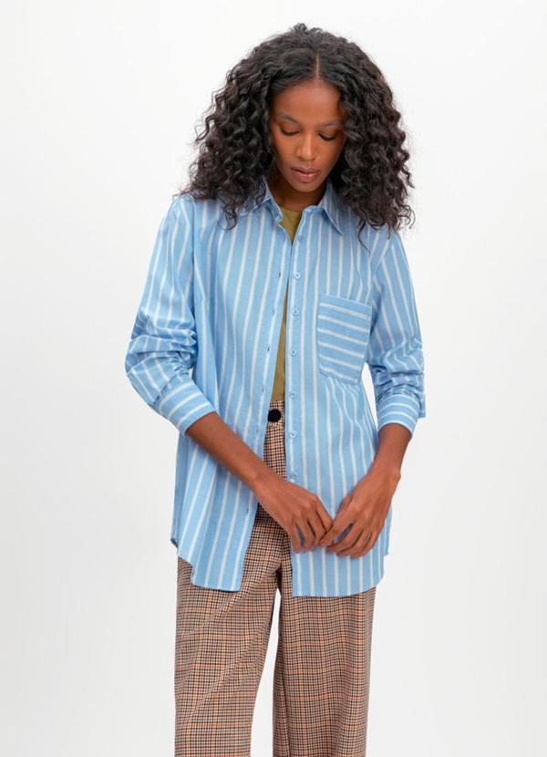 Camisa Feminina em Fio Tinto Azul
