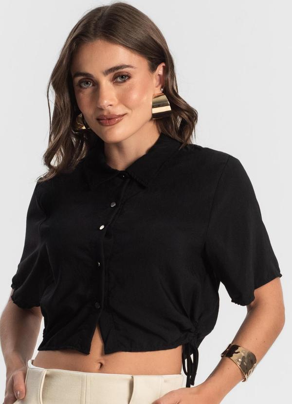 Camisa Feminina Gola Dupla Preto