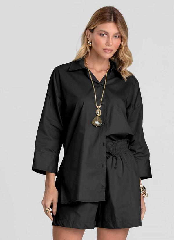 Camisa Feminina Manga 7/8 Preto