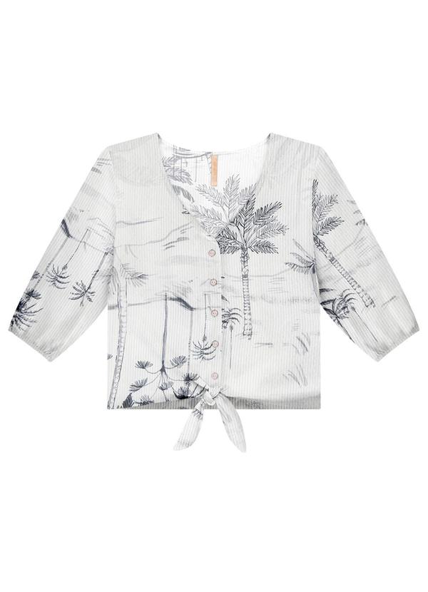 Vista 2 Camisa Manga 3/4 em Viscose com Laço Off White Lunender Lunender