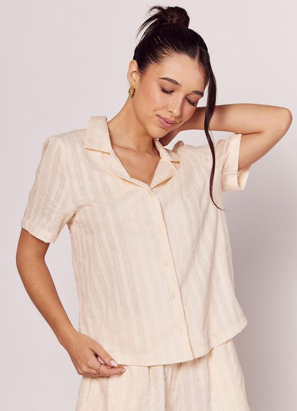 Camisa Manga Curta com Textura Bordada Branco