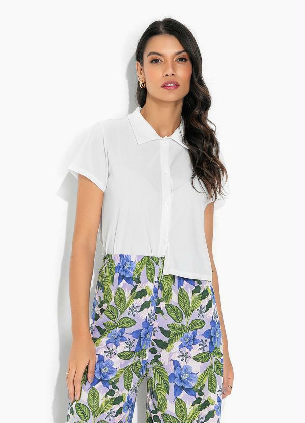 Vista 2 Camisa Off White com Ombro Deslocado Moda Pop Moda Pop