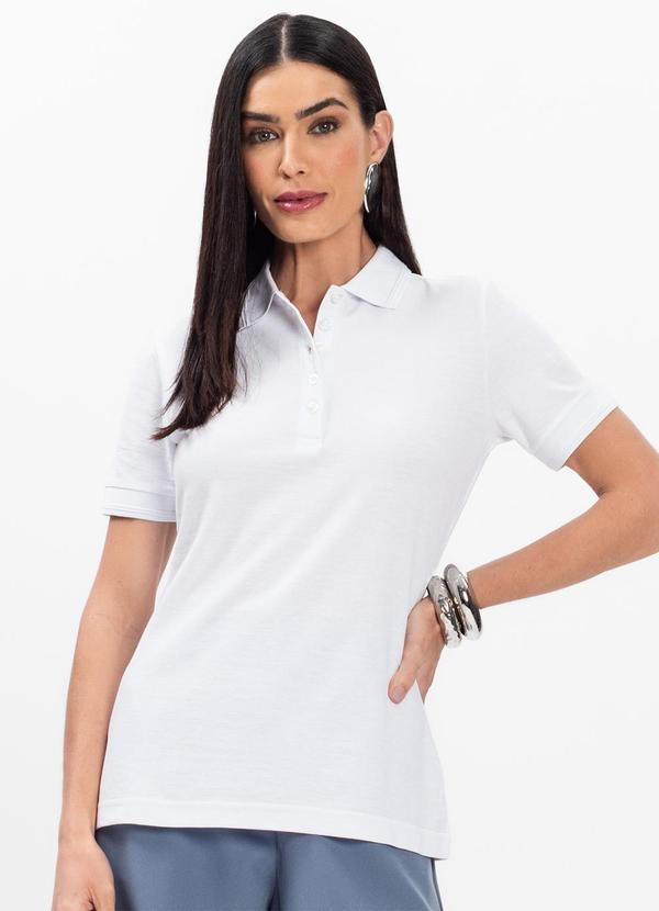 Vista 2 Polo Feminina Piquet Básica Branco Dianna Dianna