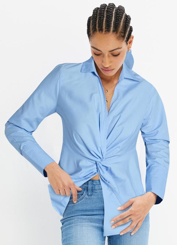 Blusa Azul Claro em Tricoline