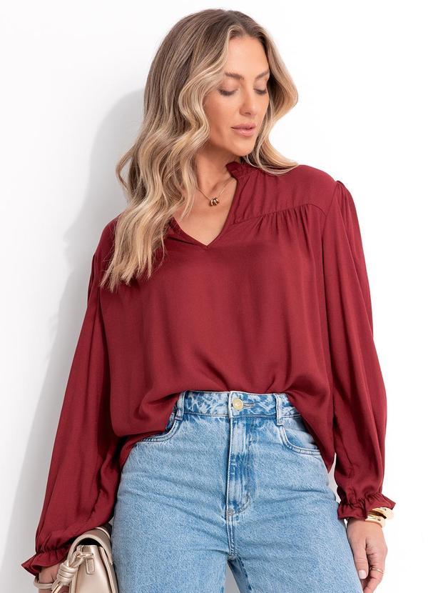 Blusa Burgundy em Viscose Plana