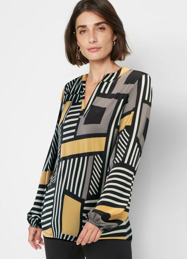 Camisa Alongada Abstrato Preto