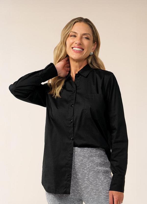 Camisa Alongada Feminina Tricoline Preto